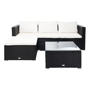 Madalina Black Wicker Outdoor Patio Sectional with Beige Cushions