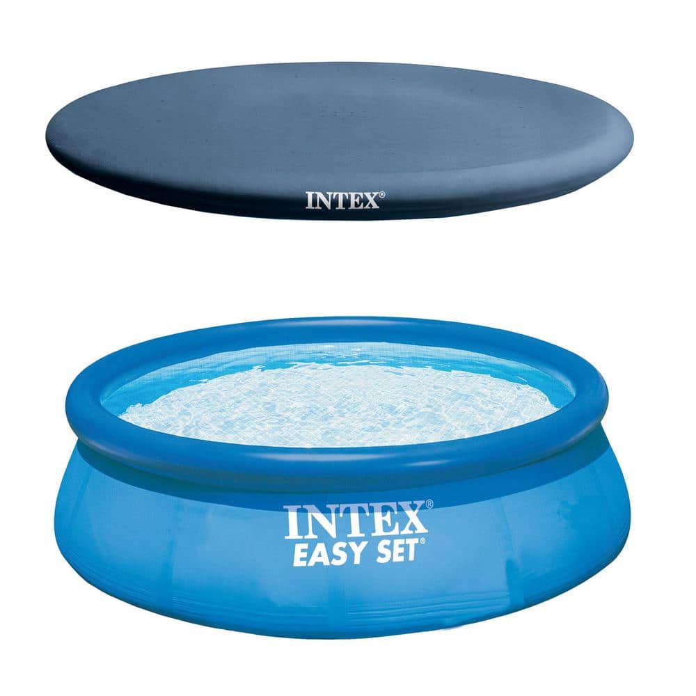Intex Easy Set 13 ft. W x 12 in. H x 30 in. D Round Inflatable Pool, Pump and Filter & Above Ground Rope Tie Pool Cover, Blue -  28026E