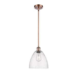 Bristol Glass 1-Light Antique Copper Shaded Pendant Light with Seedy Glass Shade