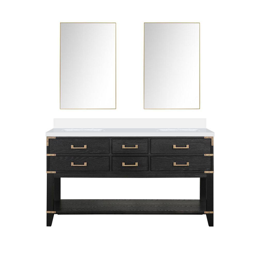 Irvington 60 in W x 22 in D Black Oak Double Bath Vanity with White Quartz Top, and 28 in Mirrors price history on PriceWatchPro