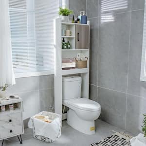 24 in. W x 68.5 in. H x 8 in. D White Over The Toilet Storage with Doors & Open Shelves