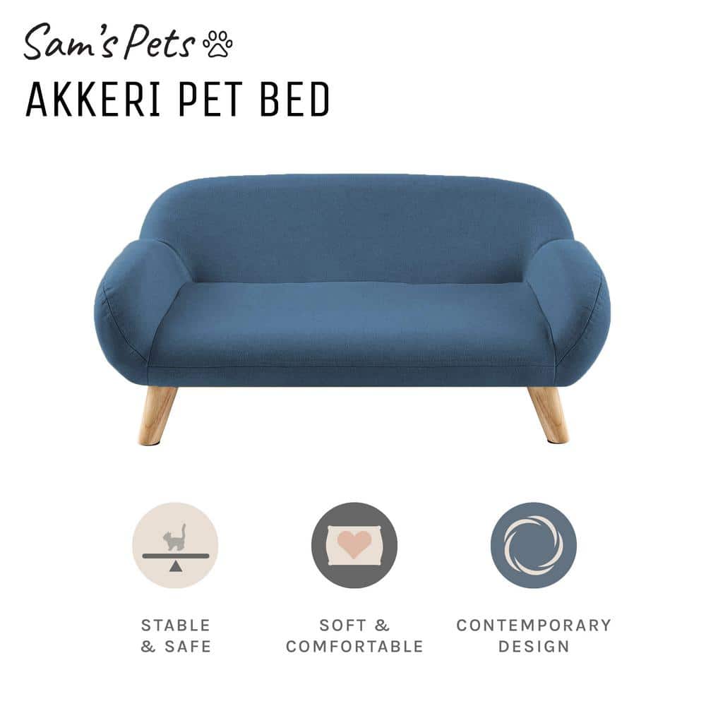 Small Blue Fabric Elevated Pet Sofa with Wooden Legs