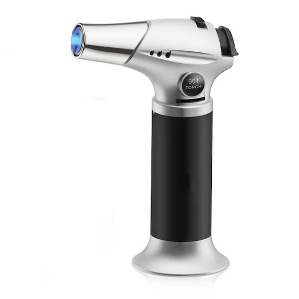 Aluminum Alloy Silver Kitchen Torch with Safety Lock and Adjustable Flame for Cooking, BBQ, Baking, Brulee