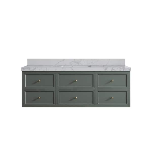 Willow Collections Roswell 60 in. W x 22 in. D x 36 in. H Single Sink Bath Vanity in Pewter Green with 2 in. Venatino qt. Top