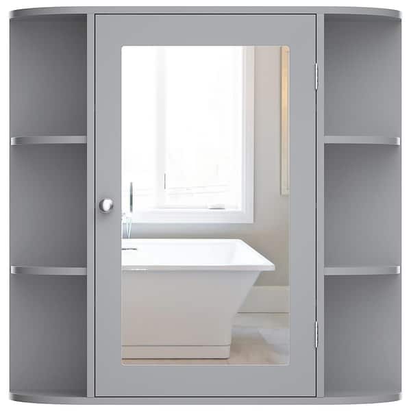 Costway Mirrored Medicine Cabinet Wall-mounted Bathroom Storage Organizer W/ shelf Grey : Target