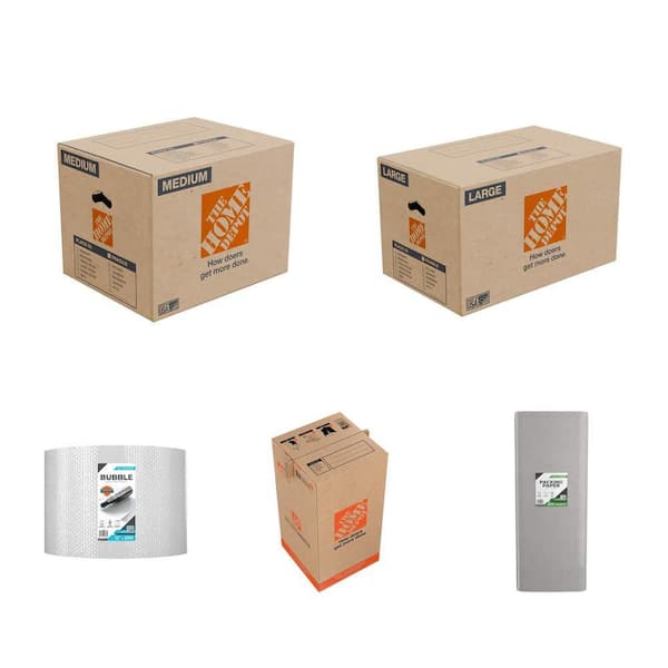 20 in. Medium Box (20-Pack) and Tall Box (6-Pack), 26 in. Box (20-Pack), 12 in. Bubble Cushion (2-Pack), Paper (2-Pack)