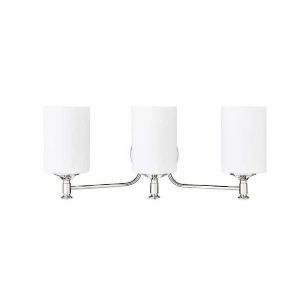 Ailey 21.625 in. 3-Light Polished Nickel Vanity-Light Etched Opal White