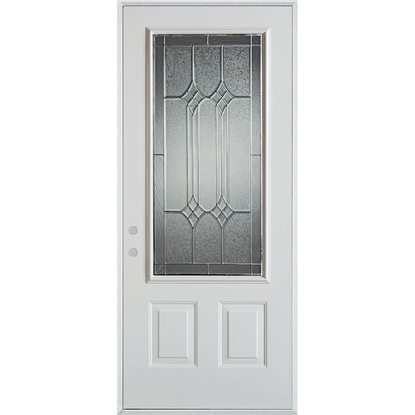 Stanley Doors 32 in. x 80 in. Orleans Zinc 3/4 Lite 2-Panel Painted White Right-Hand Inswing Steel Prehung Front Door