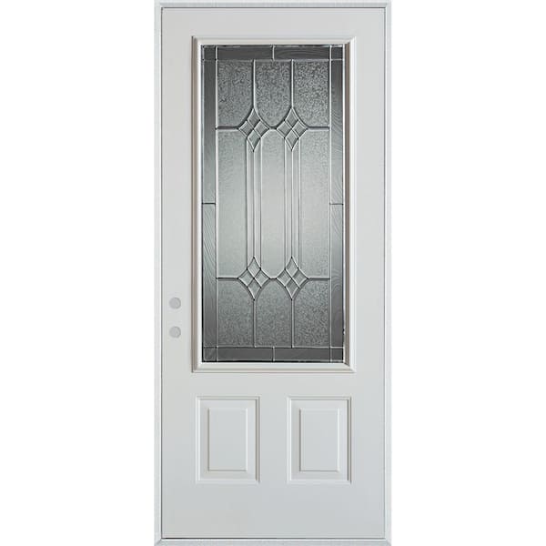 Stanley Doors 36 in. x 80 in. Orleans Zinc 3/4 Lite 2-Panel Painted White Steel Prehung Front Door