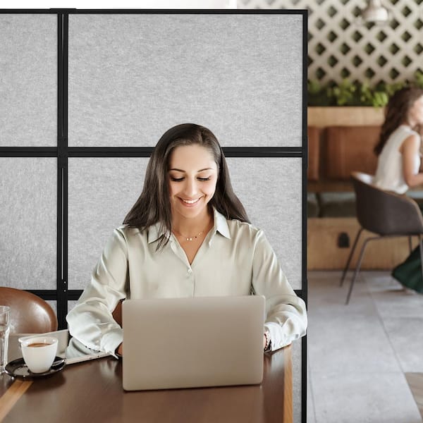 Room Divider Acoustic, Gray Polywire for Privacy 2-Piece Office Partition Panel, Freestanding Office Divider Partition