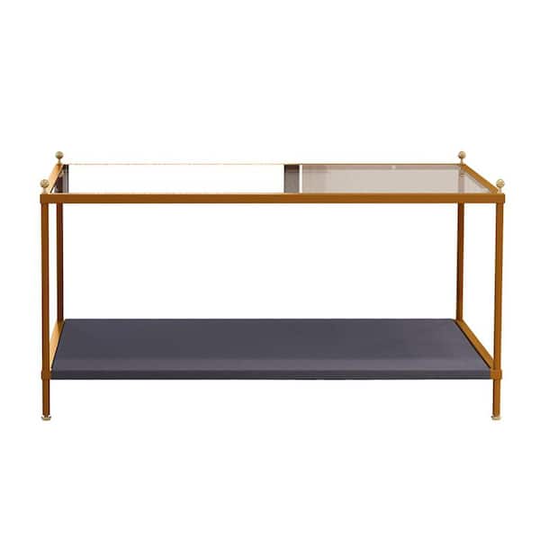 Wateday 39.4 in. Gold Rectangle Glass Coffee Table with Pet Mat