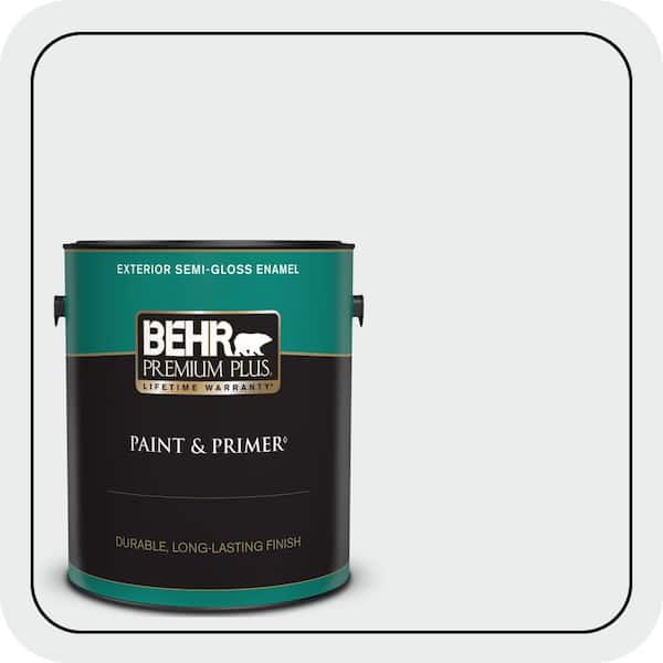 BEHR PREMIUM PLUS 1 gal. #BWC-12 Vibrant White Semi-Gloss Enamel Exterior Paint & Primer