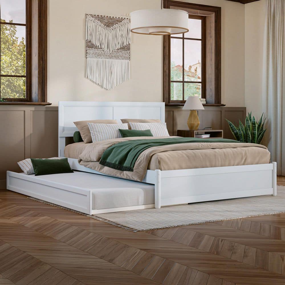 AFI Lylah White Solid Wood Frame Full Platform Bed with
