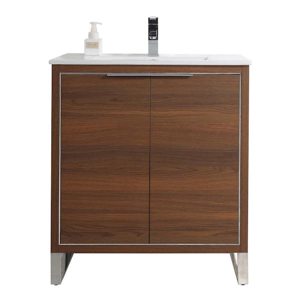 FINE FIXTURES Opulence 30 in. W x 18 in. D x 33.5 in. H Bath Vanity in Walnut Ebony with White Ceramic Top