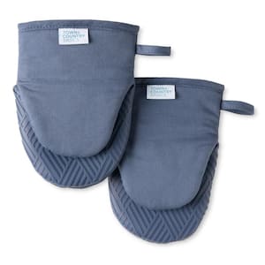 Basketweave Soft Silicone Solid Modern Blue Mini Oven Mitt (2-Pack)