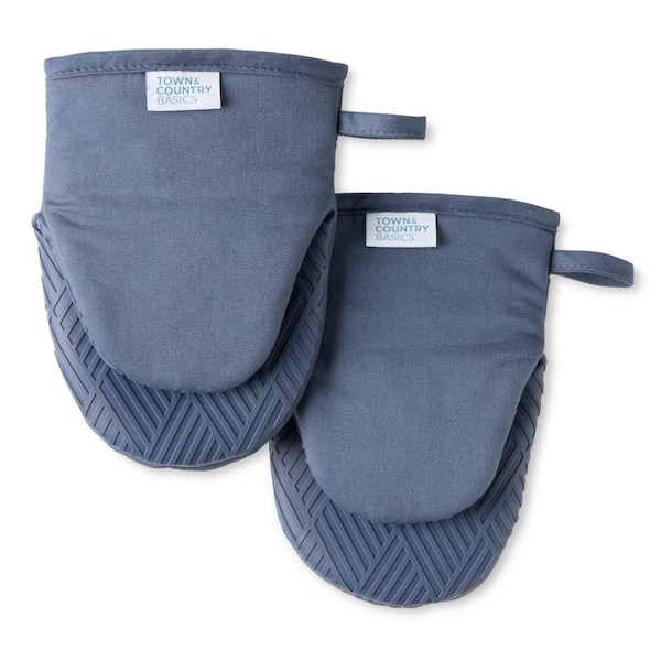 TOWN & COUNTRY LIVING Basketweave Soft Silicone Solid Modern Blue Mini Oven Mitt (2-Pack)