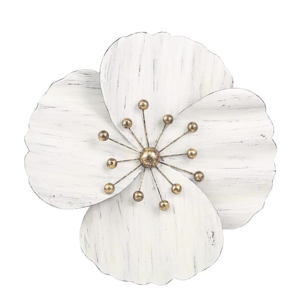 Liv & Skye 18 in. x 2 in. White Metal Casual Home Wall Flower