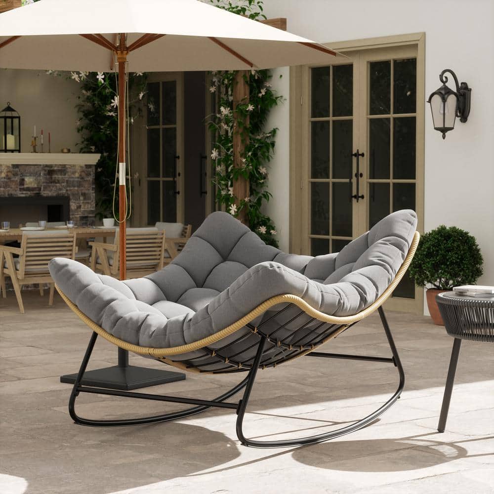 1-Piece Metal And Wicker Outdoor Rocking Recliner with Light Gray Cushion price history on PriceWatchPro