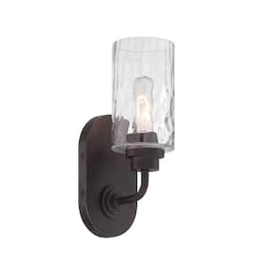 Gramercy Park 4.75 in. 1-Light Old English Bronze Rustic Wall Sconce with Clear Hammered Glass Shade