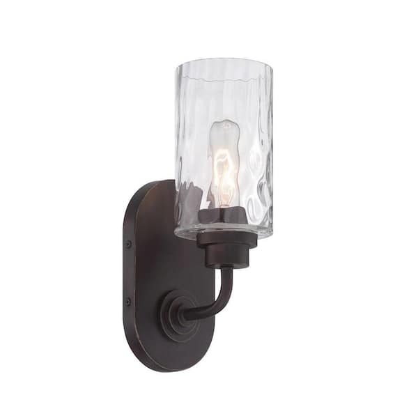Designers Fountain Gramercy Park 4.75 in. 1-Light Old English Bronze Rustic Wall Sconce with Clear Hammered Glass Shade