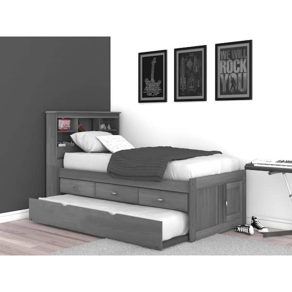 Platform Bed Charcoal Gray, Madison Grey Captain S Twin Bookcase Bed With Trundle