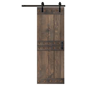 Mid-Century Style 30 in. x 84 in. Smoky Gray Solid Knotty Pine Wood Sliding Barn Door with Hardware Kit