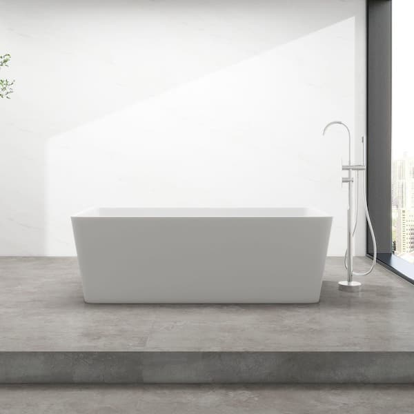 Vanity Art Bretagne 67 in. Solid Surface Resin Stone Flatbottom Freestanding Bathtub in Matte White
