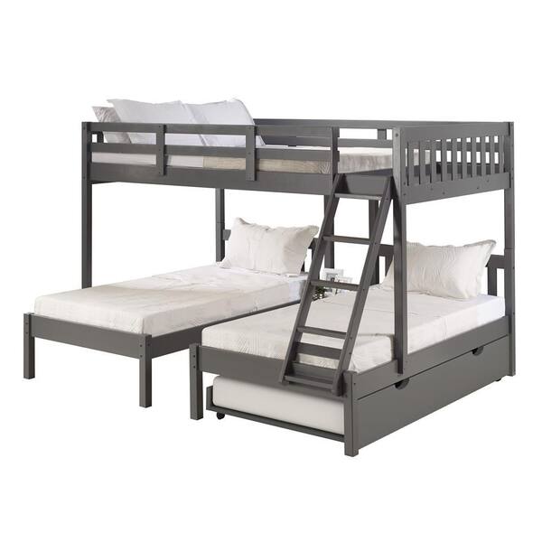 Donco Kids Grey Full over Double Twin Loft Bunk Bed with Trundle 2332