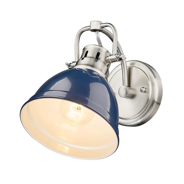 Golden Lighting - Duncan 1-Light Pewter Wall Sconce with Navy Blue Shade