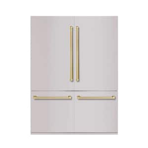 Bold 60 in. 32 Cu. Ft. Counter-Depth Built-in Bottom Mount Refrigerator in Stainless Steel with Bold Brass Handles