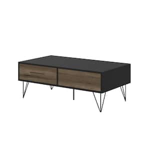 44 in. Black/Brown Medium Rectangle Wood Coffee Table with 2-Drawers