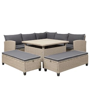 Leisure 6-Piece Wicker Patio Conversation Set with Gray Cushions