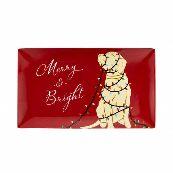 HomeRoots Red Rectangle Ceramic 13.58 in. Decorative Serving Tray