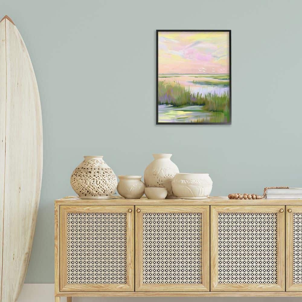 Soft Pink Marshland Sunrise by Arlington Prints Black Framed Nature Giclee Art Print 30 in. x 24 in. price history on PriceWatchPro