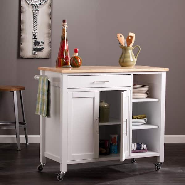 Southern Enterprises Martinville White Kitchen Cart with Wheels