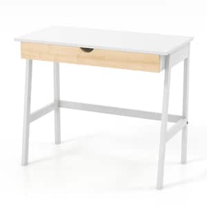 36 in. Rectangular White Wood Modern Writing Desk with Large Drawer, Study Legs Computer Desk for Small Space