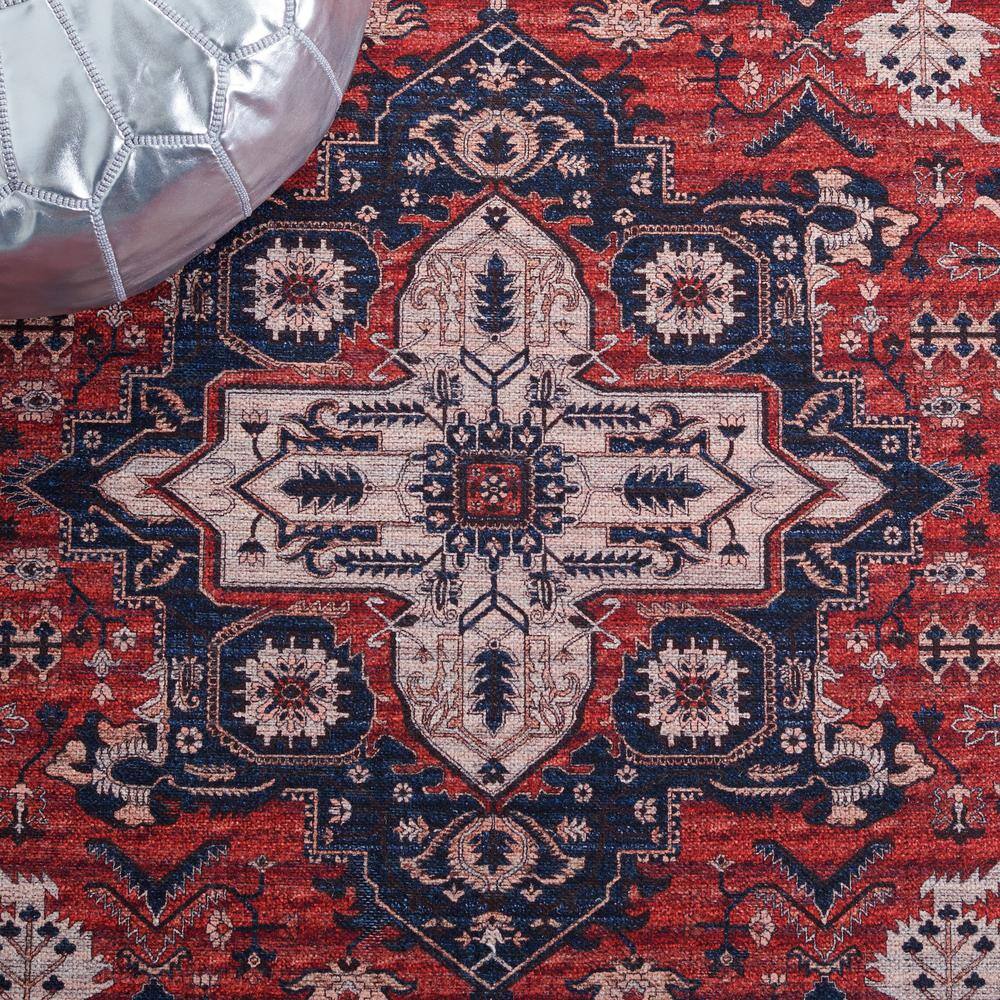 Red and Navy 9' x 12' Washable Viscose Chenille Rug