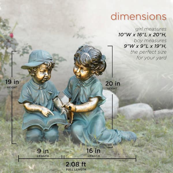 Alpine Corporation 2-Piece Indoor/Outdoor Girl and Boy Reading Statue Set Yard  Art Decoration GXT258A - The Home Depot