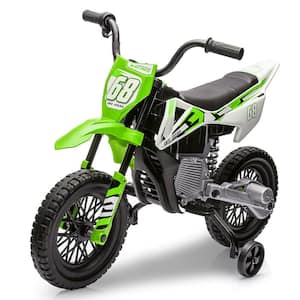 12V Kids Electric Dirt Bike with Twist Grip Throttle and Training Wheels, Green