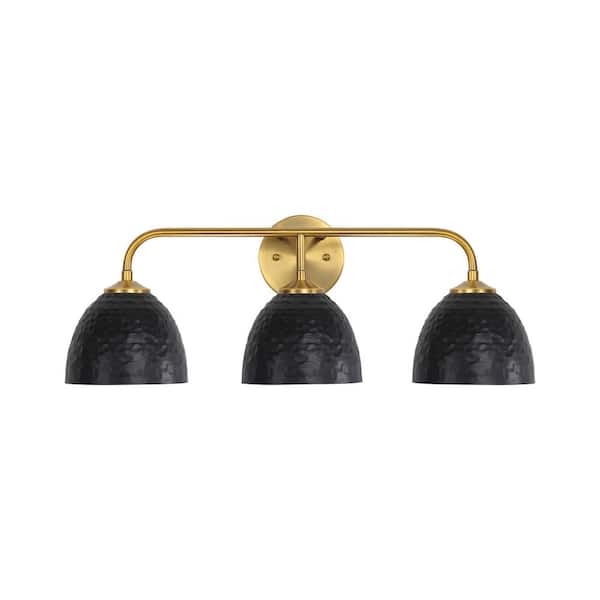 Golden Lighting Shepard 7.25 in. 3 Light Modern Brass Vanity Light with Matte Black Shade
