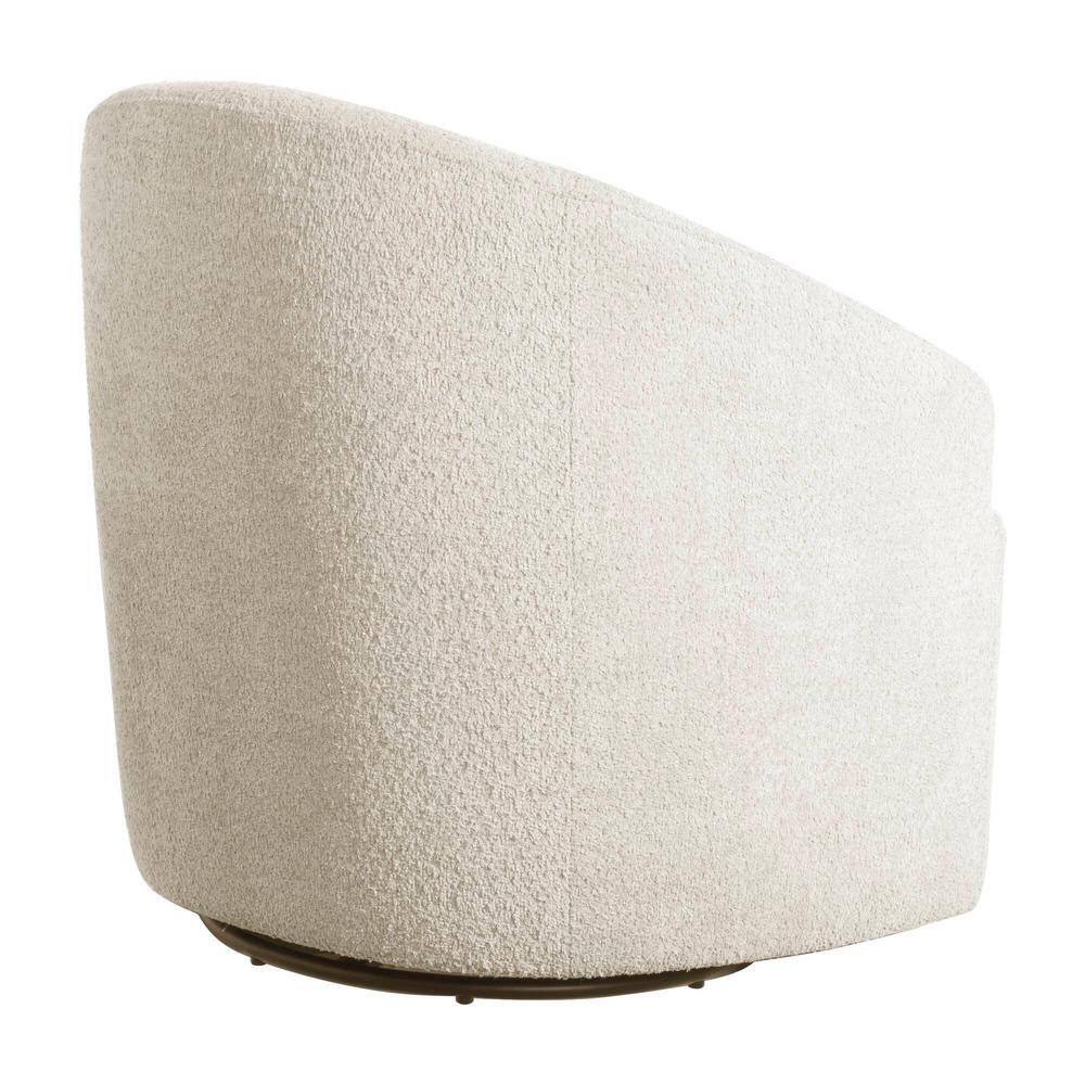 Cream Microfiber Barrel Swivel Accent Chair with Wood Base