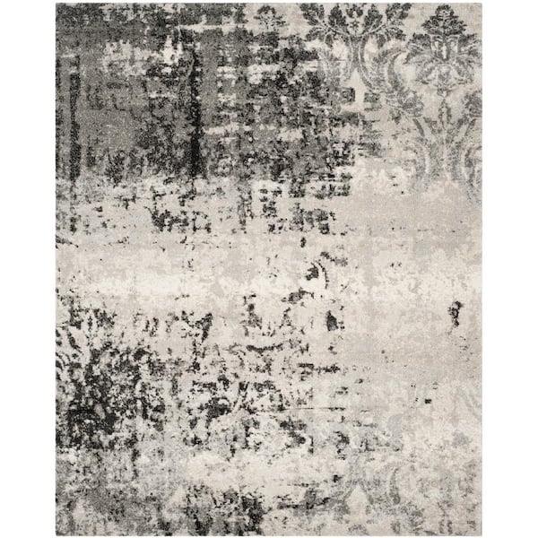 Retro Light Gray/Gray 9 ft. x 12 ft. Floral Area Rug