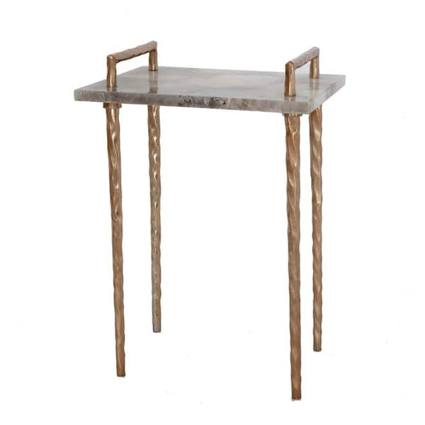 12 in. Bronze Square Stone End Table with Metal Frame