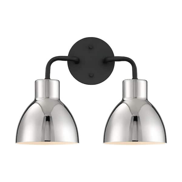 SATCO Sloan 13.75 in. 2-Light Matte Black/Polished Nickel Vanity Light with Polished Nickel Metal Shade