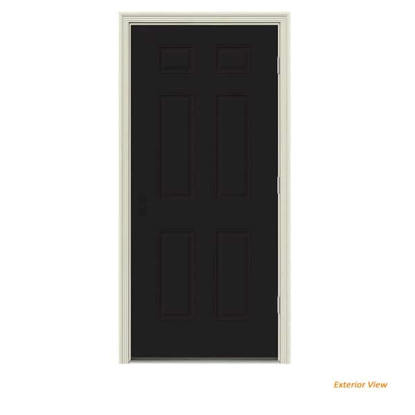 JELD-WEN 36 in. x 80 in. 6-Panel Black Painted Steel Prehung Left