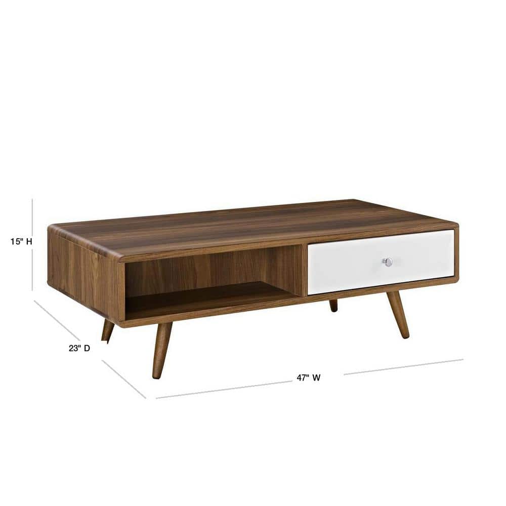Mid-Century Walnut and White Storage Coffee Table