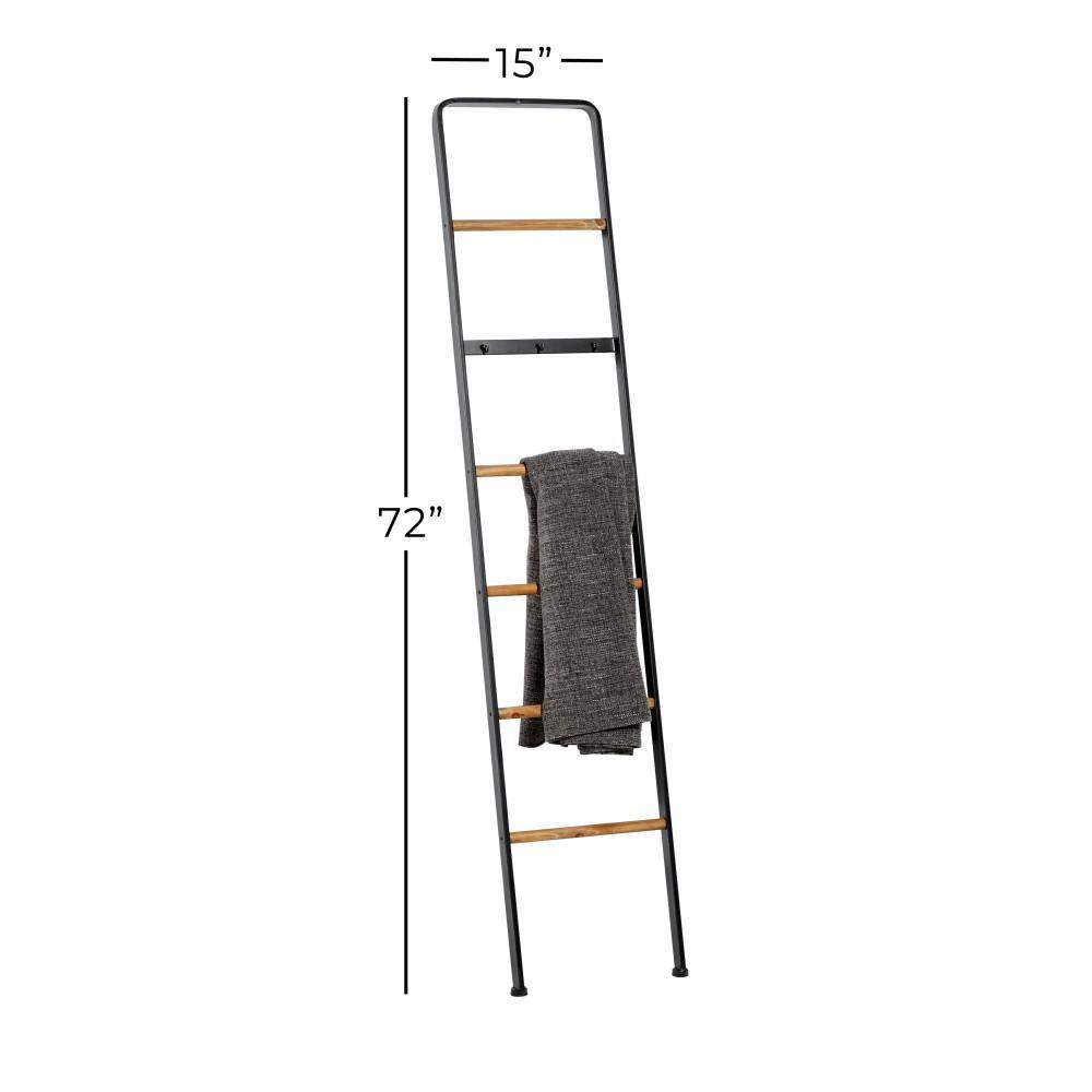 Black Metal and Wood Industrial Blanket Rack