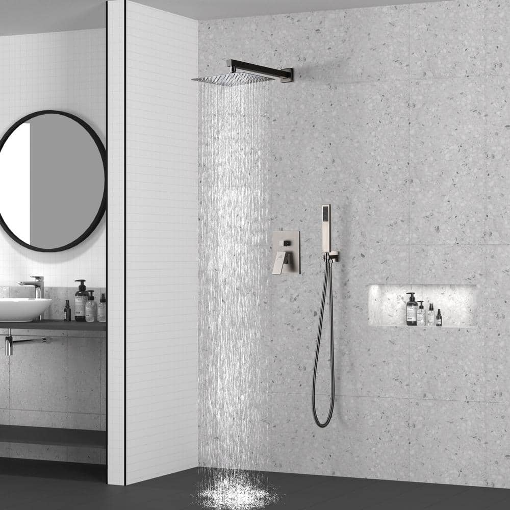 Large Brushed Nickel Dual Rain Shower System with Handheld