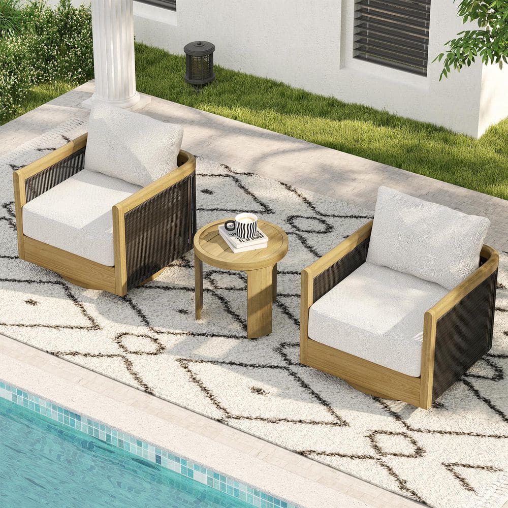 Overture 3-Piece Natural Wood Grain Aluminum Hand-Woven Rope Patio Conversation Set with Beige Cushions price history on PriceWatchPro