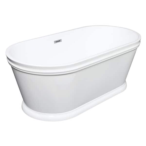 Aqua Eden 59.9 in. x 28.6 in. Acrylic Oval Flatbottom Freestanding Soaking Bathtub with Drain in Glossy White